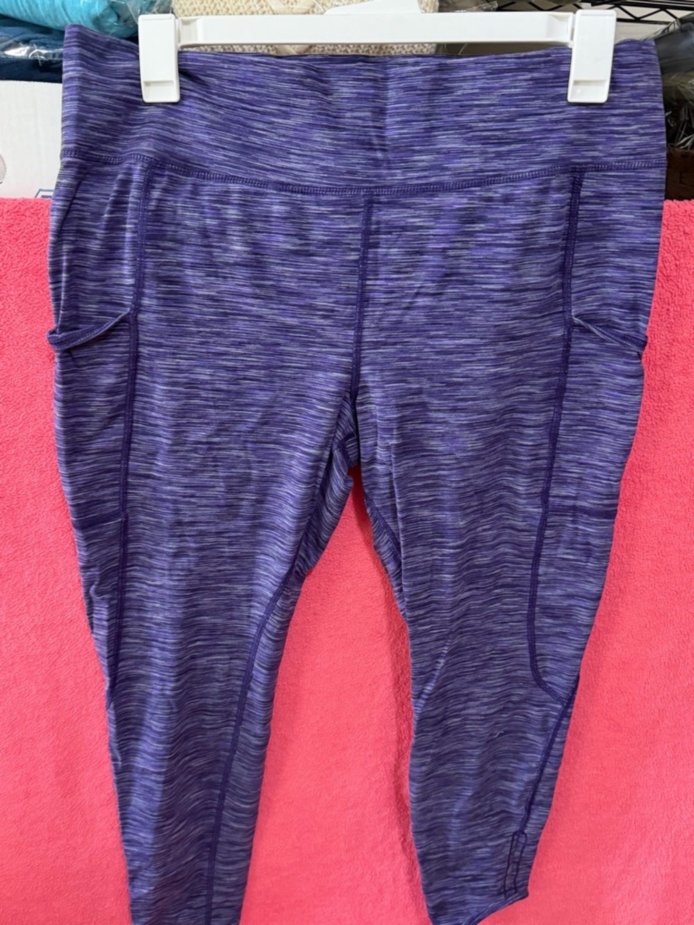 Purple Space-Dye Workout Leggings with Side Pockets